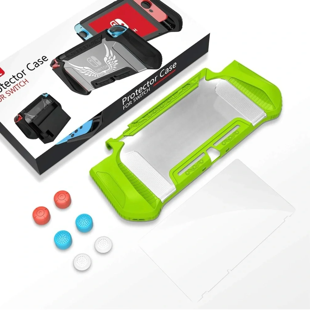 Nintendo Switch Grip Case + Tempered Screen Protector & Soft Silicon Thumb Cover